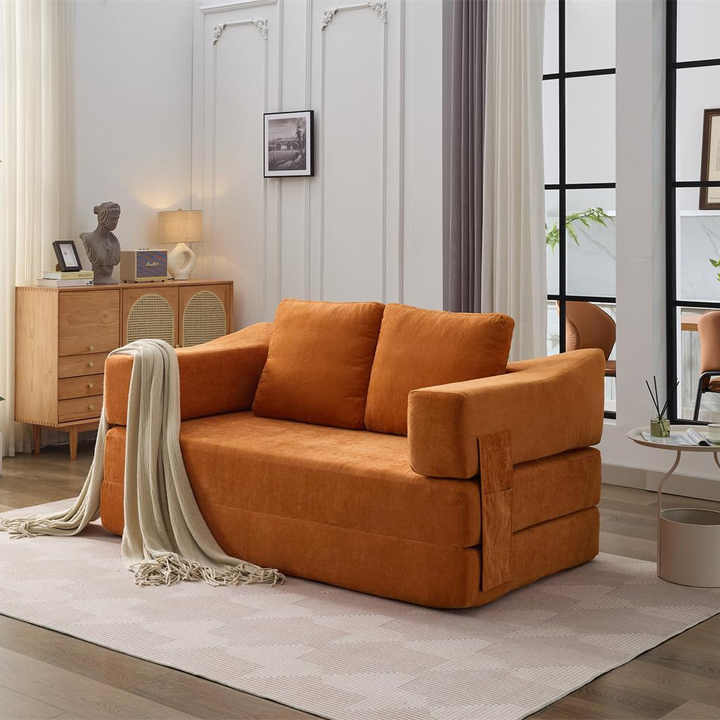 70" Living Room Compressed Foam Sofa with Pull Out Bed & Removable Armrests