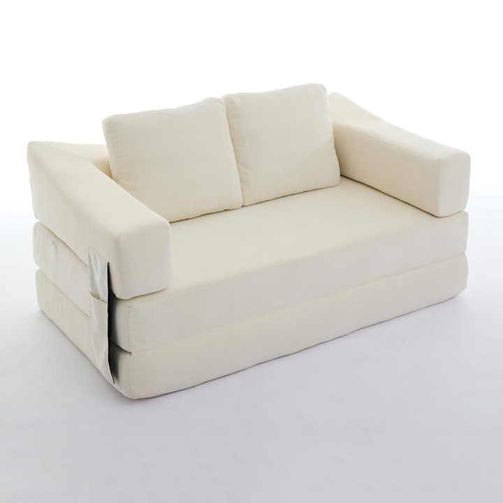 70" Living Room Compressed Foam Sofa with Pull Out Bed & Removable Armrests