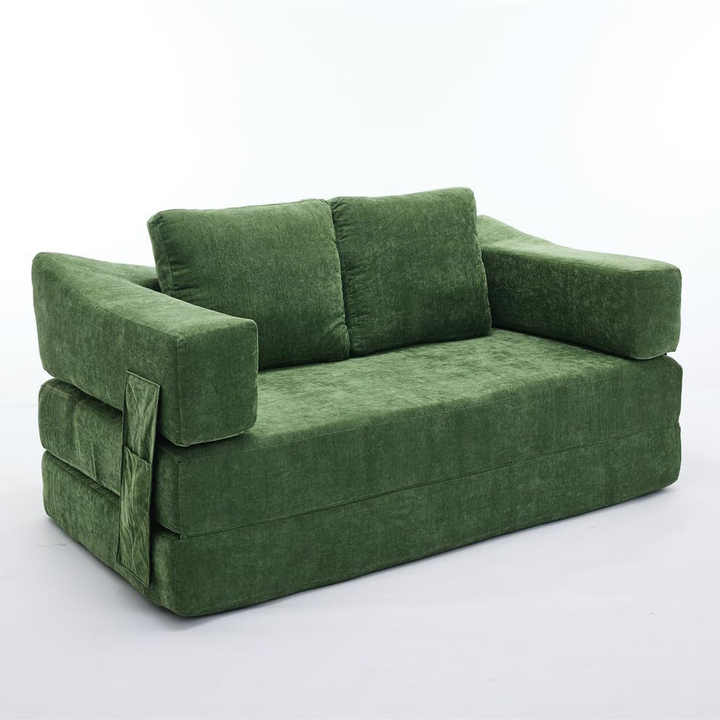 70" Living Room Compressed Foam Sofa with Pull Out Bed & Removable Armrests