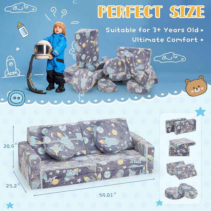12pcs Kids Playroom Versatile Modular Couch with Green Glow
