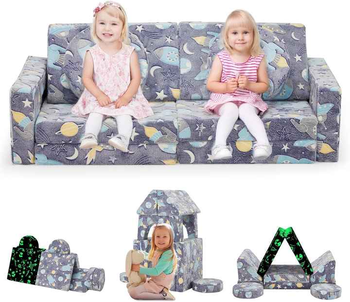 12pcs Kids Playroom Versatile Modular Couch with Green Glow