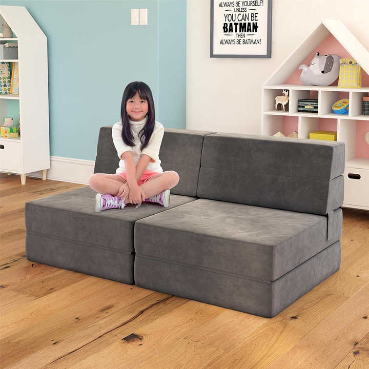 Kids 3-in-1 Modular Convertible Folding Sofa - Compressed Foam Mattress