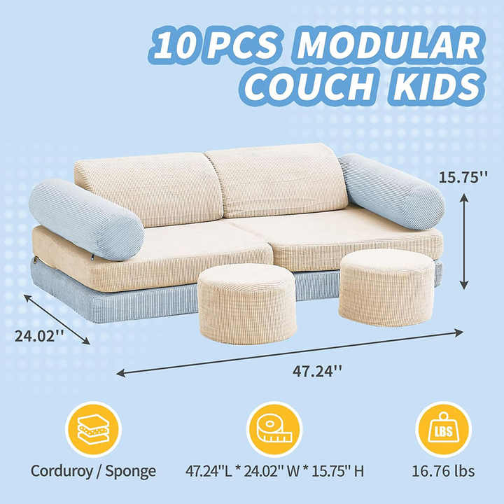 10pcs Kids Soft Modular Couch & Playroom Blocks