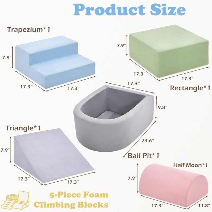 5-Piece Baby Toddlers Soft Foam Climbing Blocks Play Set