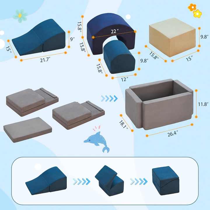 7-Piece Toddlers Kids Babies Soft Foam Climbing Blocks