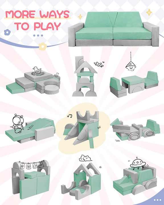 15pcs Kids  Playroom Modular Foam Building Kits and Couch