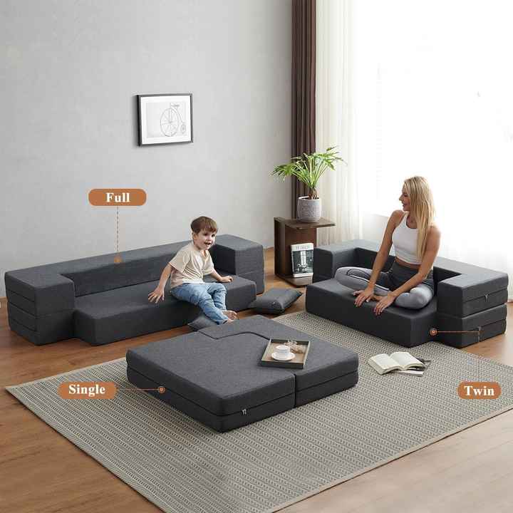 Custom Convertible Sofa Bed Floor & Futon Couch with Compressed High Density Foam