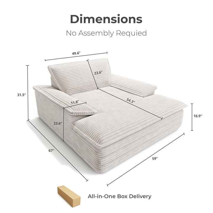 59" Single Corduroy Upholstered Sofa with Thick Cushions and Armrests