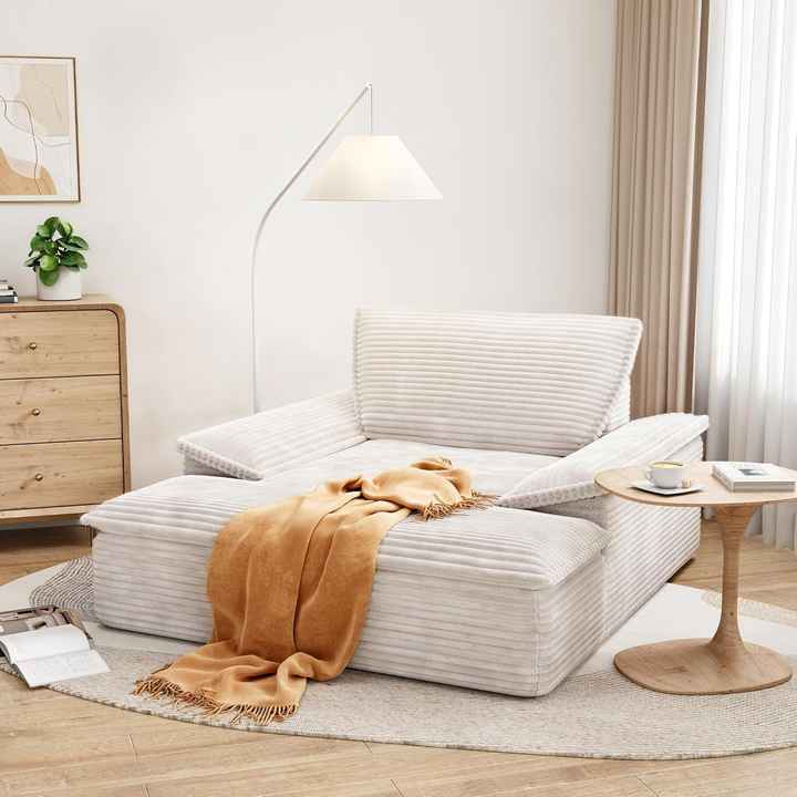 59" Single Corduroy Upholstered Sofa with Thick Cushions and Armrests