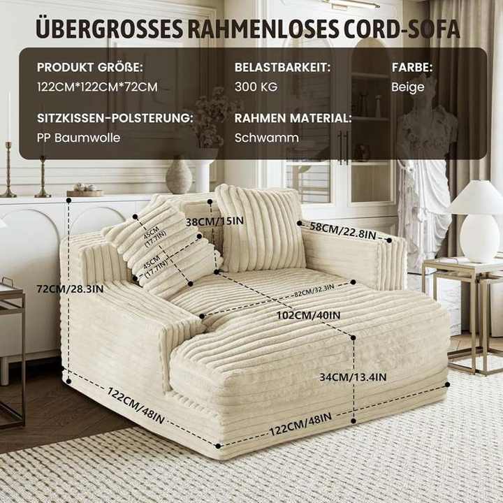 Soft Corduroy Lazy Futon Sofa - Sleeper Chaise Lounges