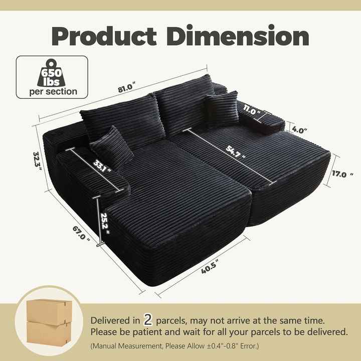 Oversized Vacuum Compressed Boneless Modula Sofa Bed