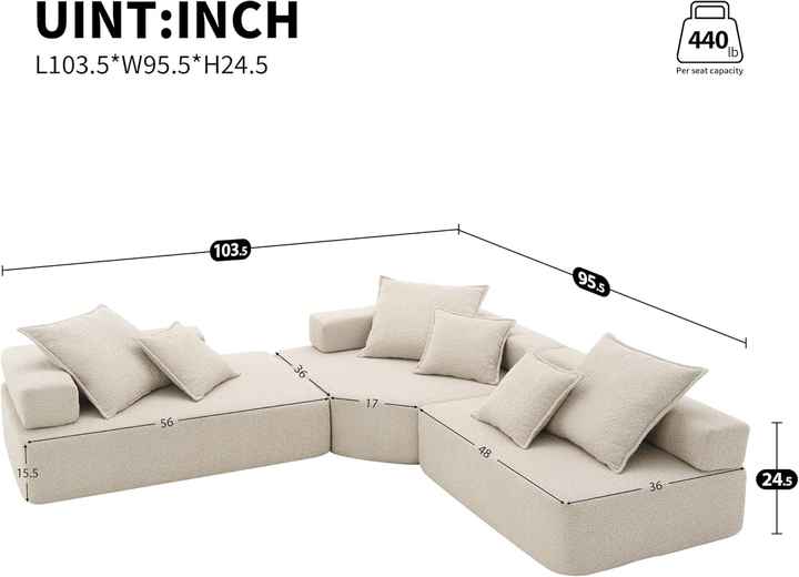 Oversized L Shape Modular Compressed Sofa Set