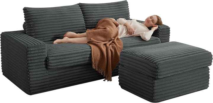 Custom Corduroy Lazy Sofa With Vacuum Compression