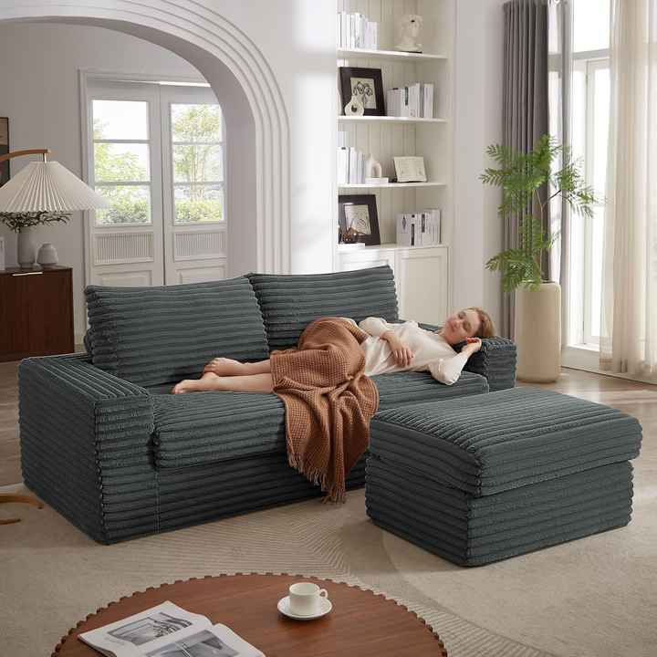 Custom Corduroy Lazy Sofa With Vacuum Compression