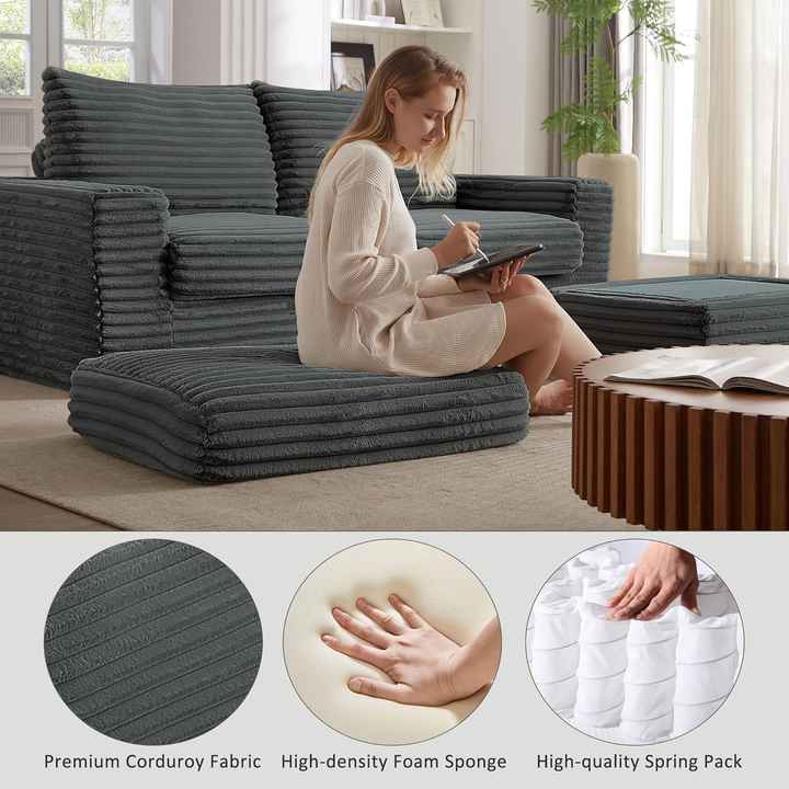 Custom Corduroy Lazy Sofa With Vacuum Compression