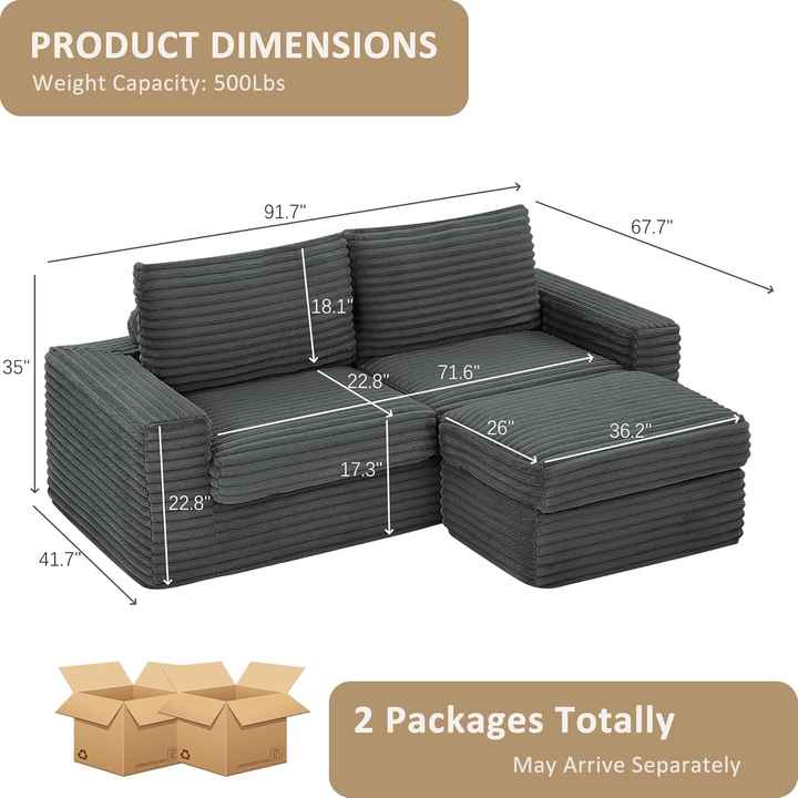 Custom Corduroy Lazy Sofa With Vacuum Compression