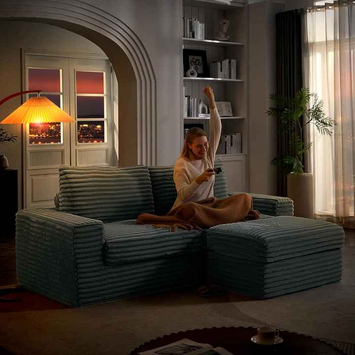 Custom Corduroy Lazy Sofa With Vacuum Compression