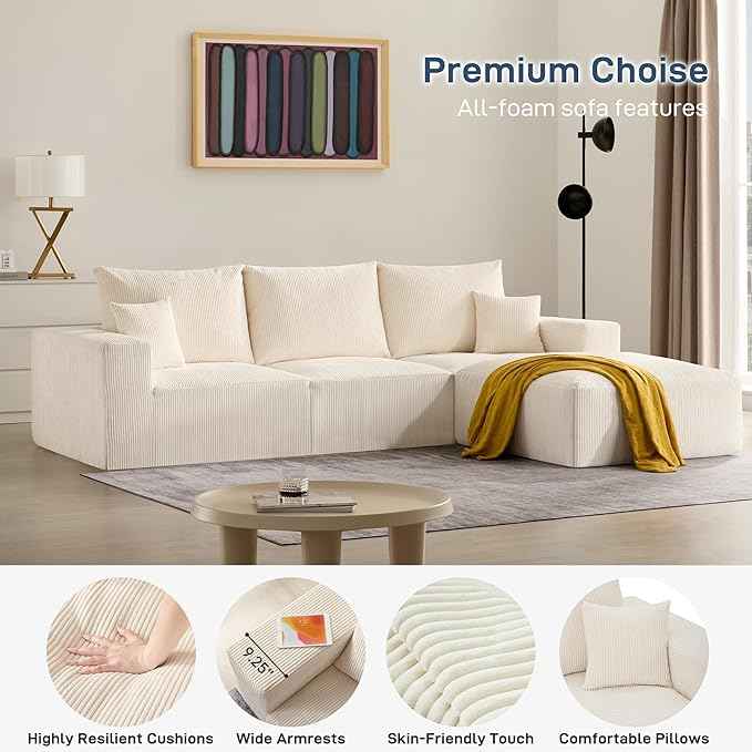 113'' Sectional Cloud Boneless Sofa Couches for Living Room