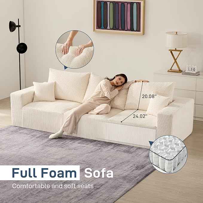 113'' Sectional Cloud Boneless Sofa Couches for Living Room