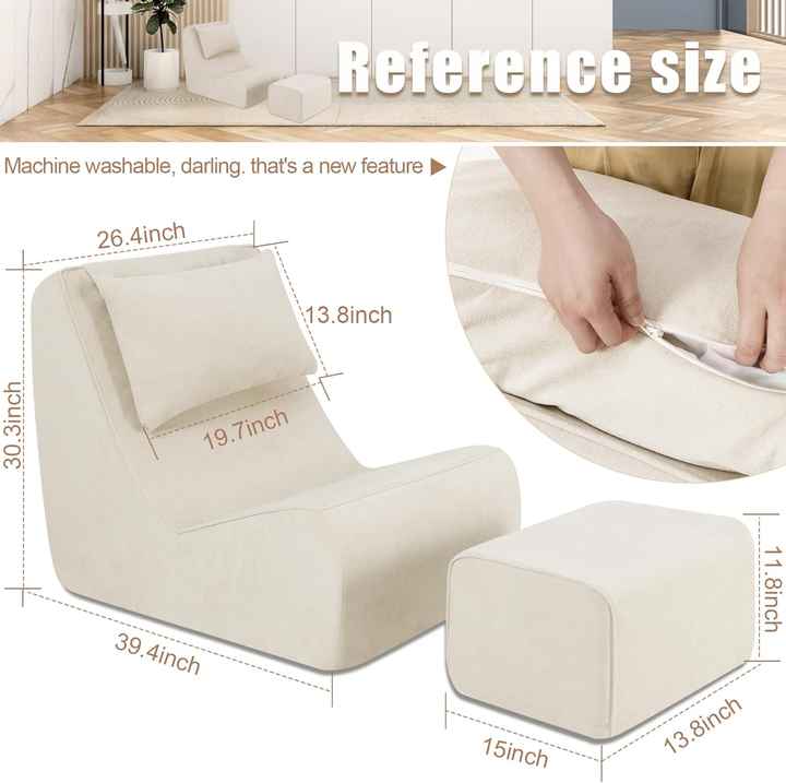 High Density Memory Foam Bean Bag Sofa with Neck Pillow