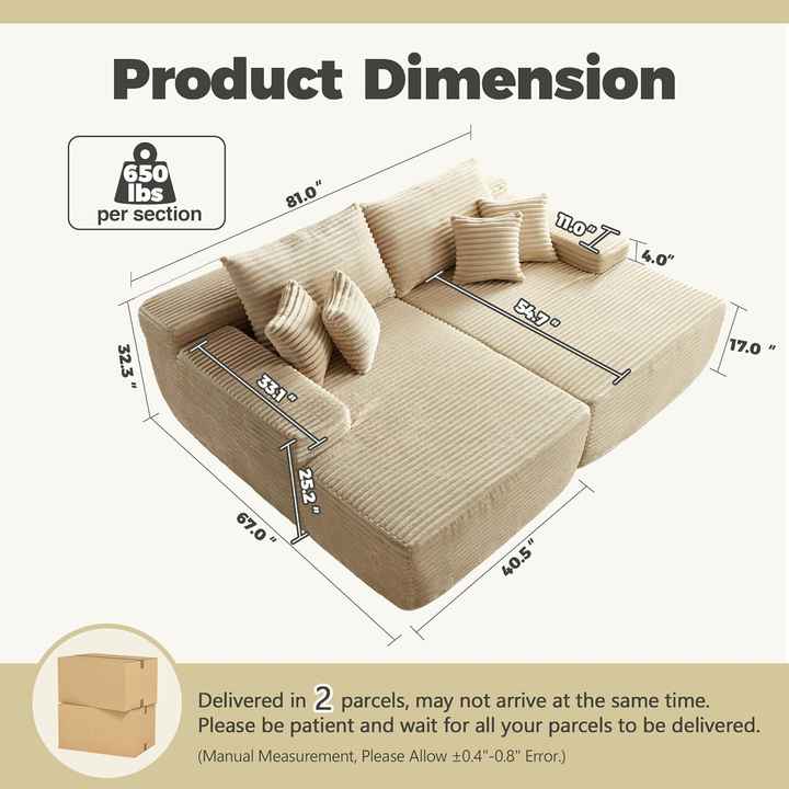Oversized Modular Sectional Sofa Bed With Vacuum Compressed Package