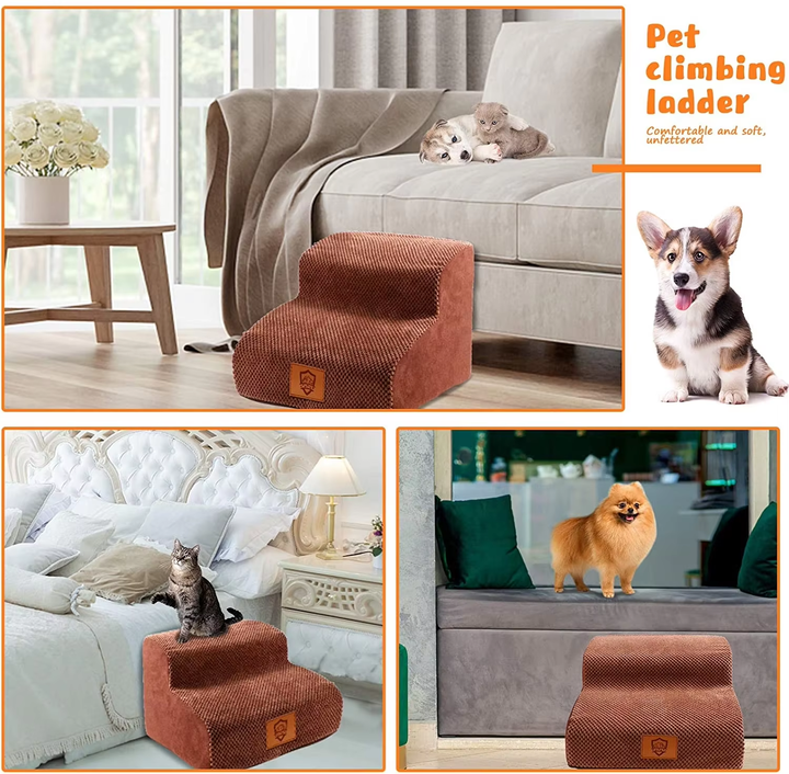 Pet Stair Removable and High Elastic Sponge Cat Stairs 2 Steps Dog Stairs for High Beds and Couch