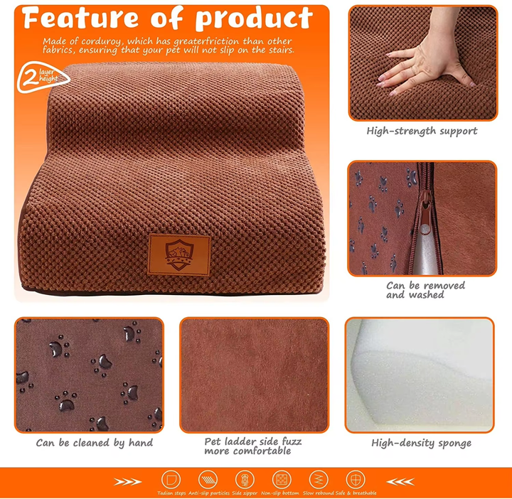 Pet Stair Removable and High Elastic Sponge Cat Stairs 2 Steps Dog Stairs for High Beds and Couch