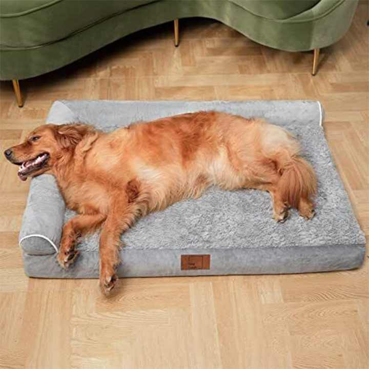 Removable Washable Cover Pet Bed Memory Foam Orthopedic L Shape Bolster Dog Bed for Extra Large Dogs