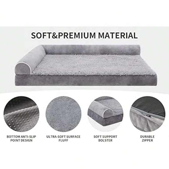 Removable Washable Cover Pet Bed Memory Foam Orthopedic L Shape Bolster Dog Bed for Extra Large Dogs