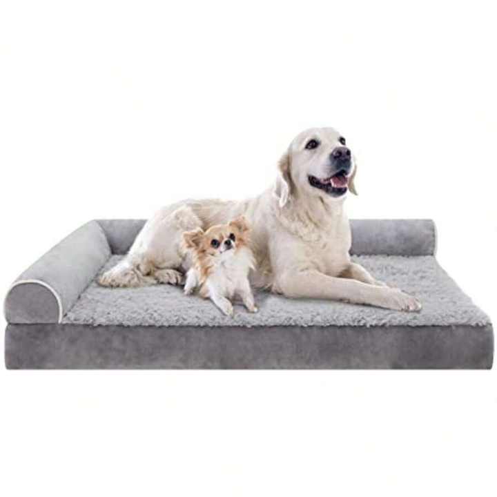 Removable Washable Cover Pet Bed Memory Foam Orthopedic L Shape Bolster Dog Bed for Extra Large Dogs