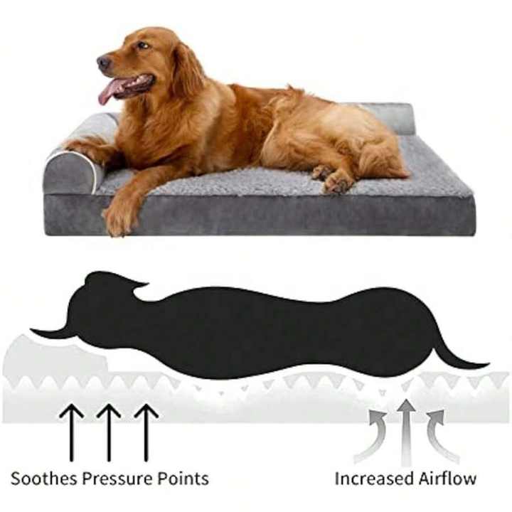 Removable Washable Cover Pet Bed Memory Foam Orthopedic L Shape Bolster Dog Bed for Extra Large Dogs