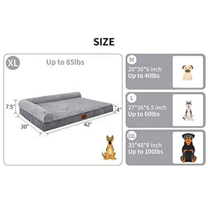 Removable Washable Cover Pet Bed Memory Foam Orthopedic L Shape Bolster Dog Bed for Extra Large Dogs