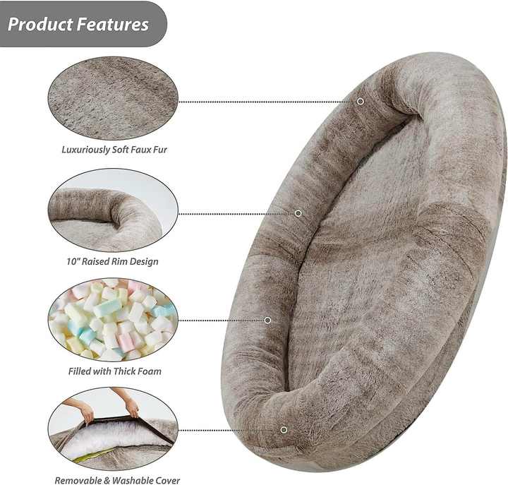 Washable Fur Cover Giant Beanbag Bed Human-Sized Large Human Dog Bed for Adults&Pet