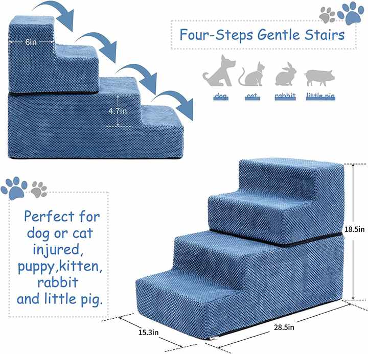 Multifunctional 4-Step Anti-Slip Foldable Foam Dog Steps with Removable Washable Cover for Smaller and Elder Pets