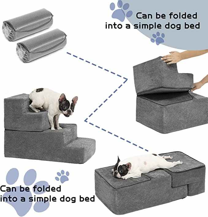 Multifunctional 4-Step Anti-Slip Foldable Foam Dog Steps with Removable Washable Cover for Smaller and Elder Pets