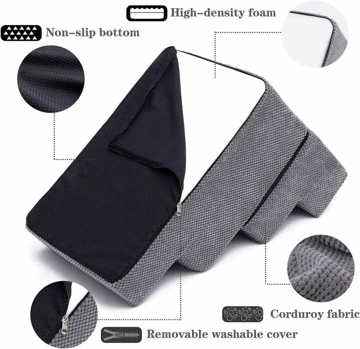 Multifunctional 4-Step Anti-Slip Foldable Foam Dog Steps with Removable Washable Cover for Smaller and Elder Pets