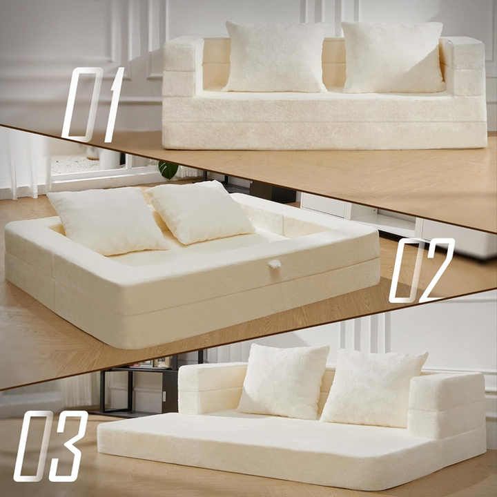 Beanbag Convertible Sofa Dog Bed Faux Fur Floor Sofa Large 3-in-1 Folding Bean Bag Chair With Pillow