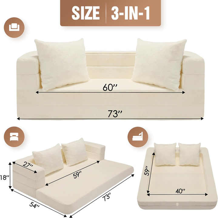 Beanbag Convertible Sofa Dog Bed Faux Fur Floor Sofa Large 3-in-1 Folding Bean Bag Chair With Pillow