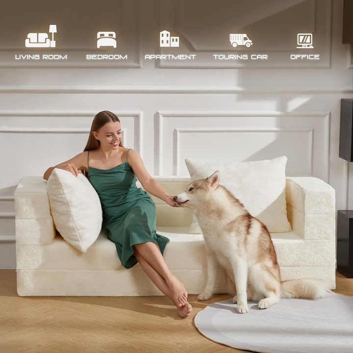 Beanbag Convertible Sofa Dog Bed Faux Fur Floor Sofa Large 3-in-1 Folding Bean Bag Chair With Pillow