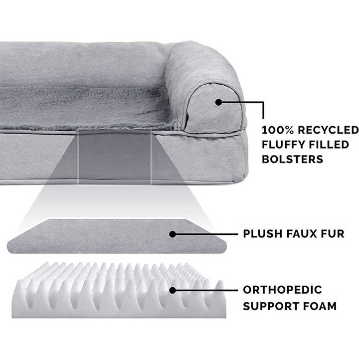Gray Removable Bolsters & Washable Cover Orthopedic Dog Bed for Large/Medium Dogs