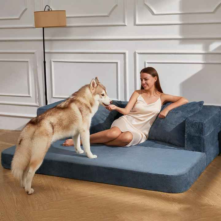 Oeko-Tex Certified Bean Bag Sofa Dog Bed 3-in-1 Bean Bag Couch Folding Bean Bag Chair for Adults Dog