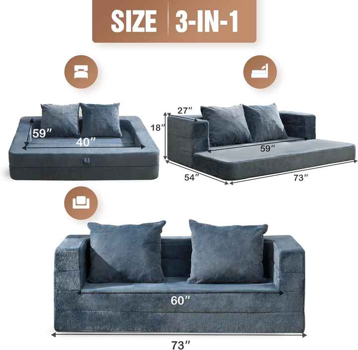 Oeko-Tex Certified Bean Bag Sofa Dog Bed 3-in-1 Bean Bag Couch Folding Bean Bag Chair for Adults Dog