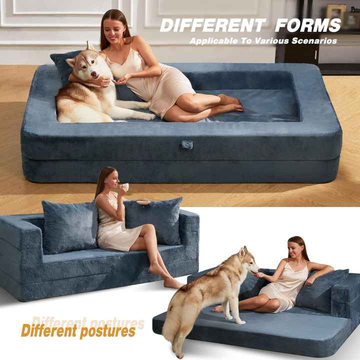 Oeko-Tex Certified Bean Bag Sofa Dog Bed 3-in-1 Bean Bag Couch Folding Bean Bag Chair for Adults Dog