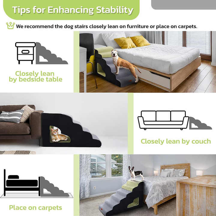 Non-Slip Sturdy Pet Stairs 30 in Height 6 Steps Soft Foam Spliced Dog Steps Dog Stairs for High Bed
