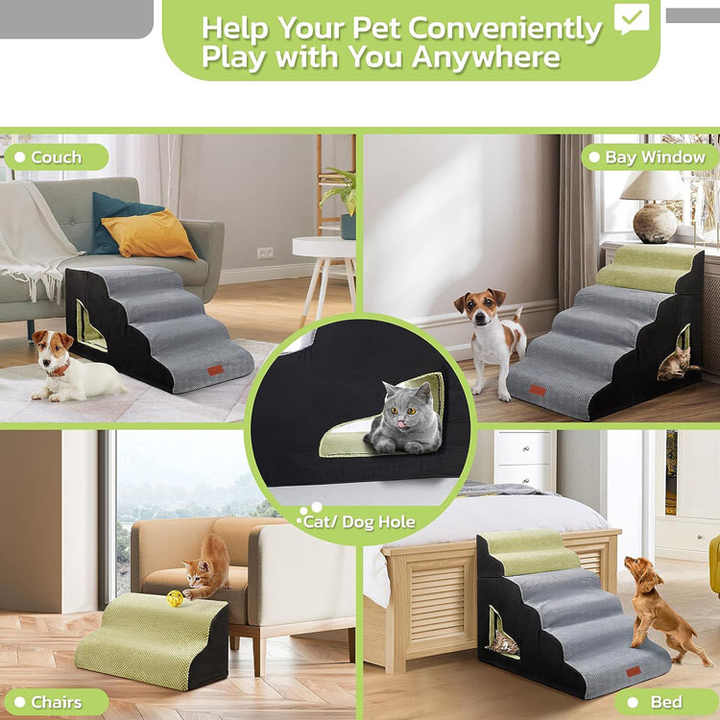 Non-Slip Sturdy Pet Stairs 30 in Height 6 Steps Soft Foam Spliced Dog Steps Dog Stairs for High Bed