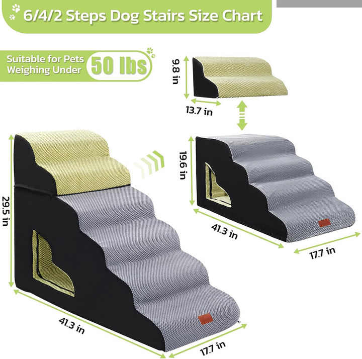 Non-Slip Sturdy Pet Stairs 30 in Height 6 Steps Soft Foam Spliced Dog Steps Dog Stairs for High Bed