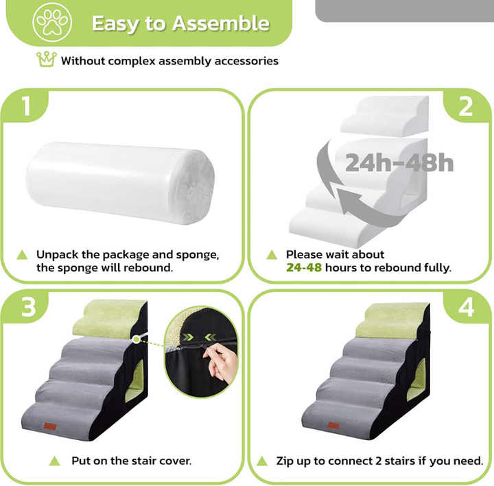 Non-Slip Sturdy Pet Stairs 30 in Height 6 Steps Soft Foam Spliced Dog Steps Dog Stairs for High Bed