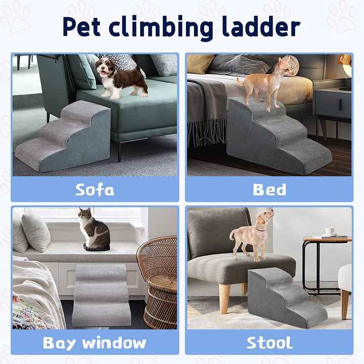 3 Steps Pet Stairs with Certified High Density 30D Foam for Dogs and Cats