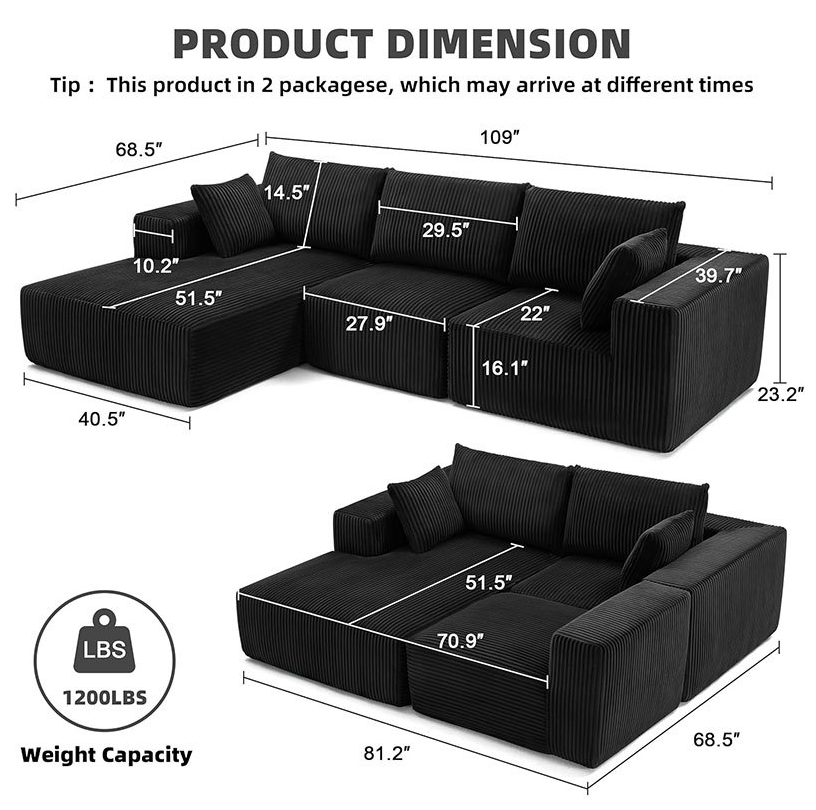 108" Vacuum Compression Sofa Set for Living Room