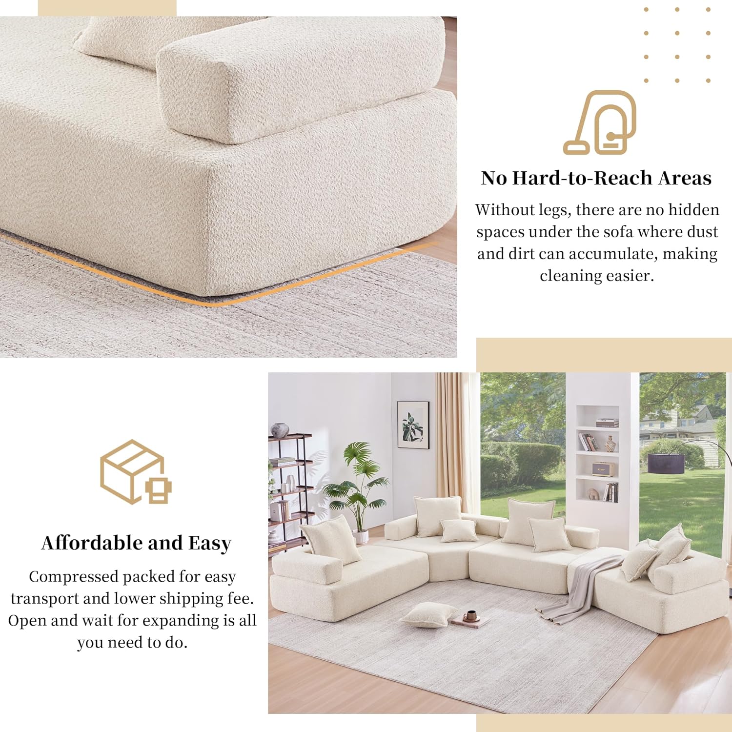 Oversized L Shape Modular Compressed Sofa Set